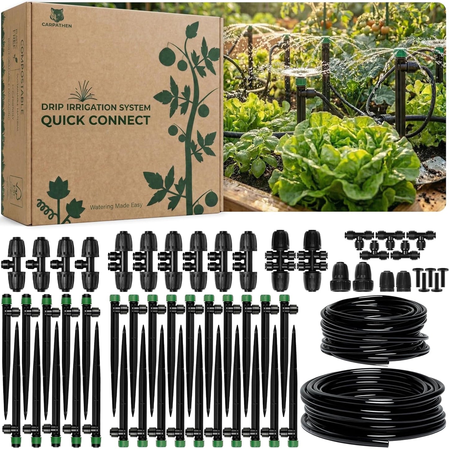 CARPATHEN Drip Irrigation System Kit for Garden Watering, Sprinkler, 100 ft