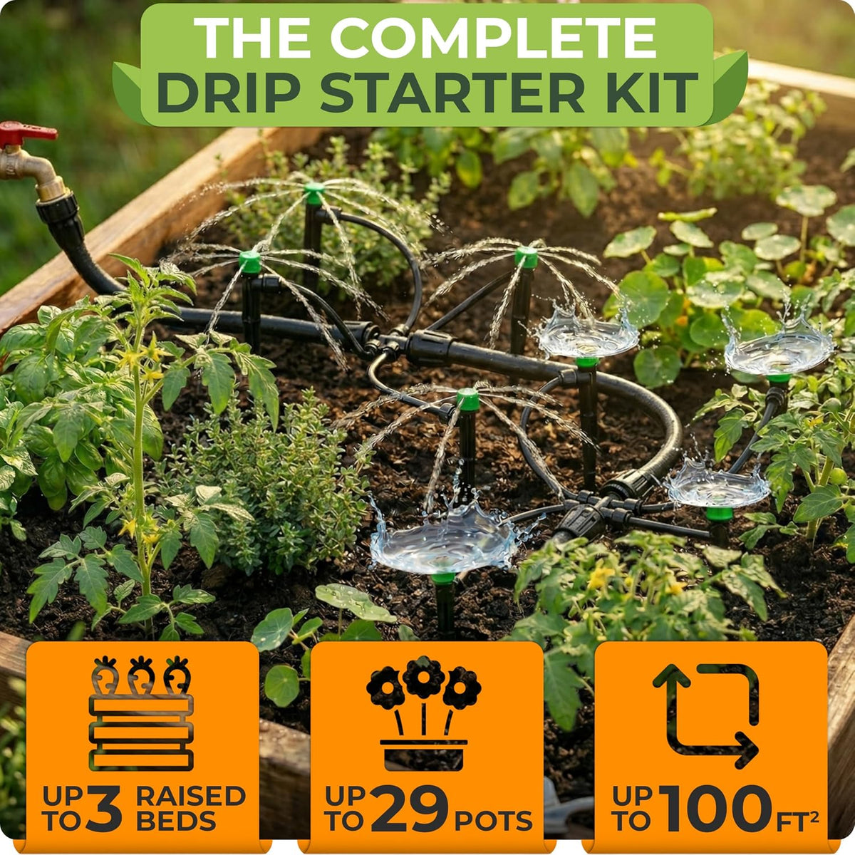 CARPATHEN Drip Irrigation System Kit for Garden Watering, Sprinkler, 100 ft
