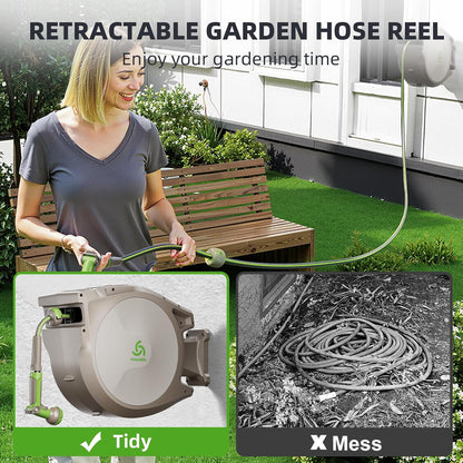 5/8in 75FT Retractable Garden Hose Reel, Automatic Retractable Hose with 10-Pattern Spray Nozzle, 180° Swivel Bracket, 3-Layer PVC Durable Water Hose for Yard Lawn Care