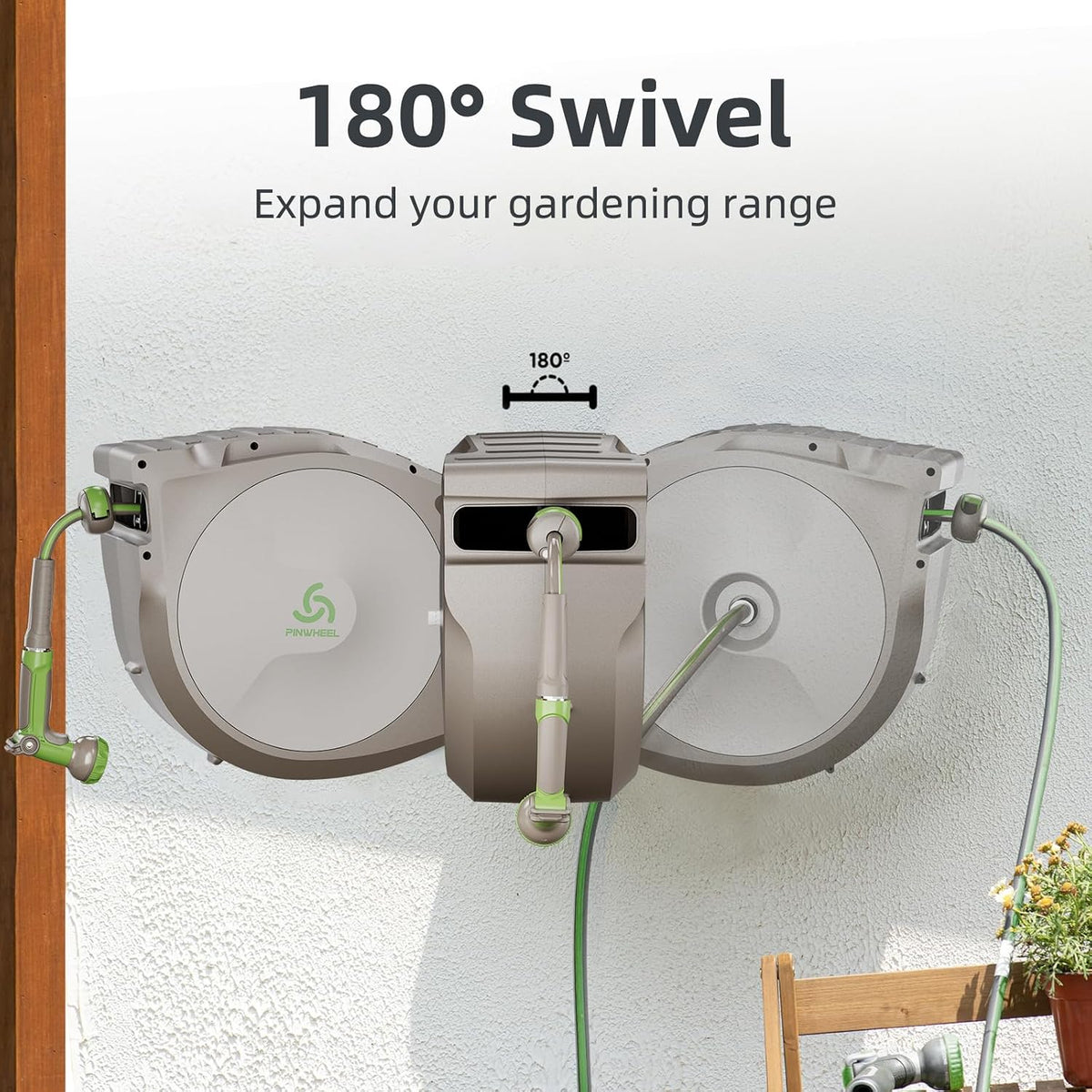 5/8in 75FT Retractable Garden Hose Reel, Automatic Retractable Hose with 10-Pattern Spray Nozzle, 180° Swivel Bracket, 3-Layer PVC Durable Water Hose for Yard Lawn Care