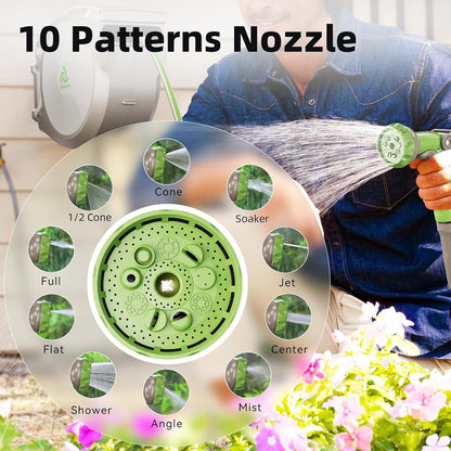5/8in 75FT Retractable Garden Hose Reel, Automatic Retractable Hose with 10-Pattern Spray Nozzle, 180° Swivel Bracket, 3-Layer PVC Durable Water Hose for Yard Lawn Care