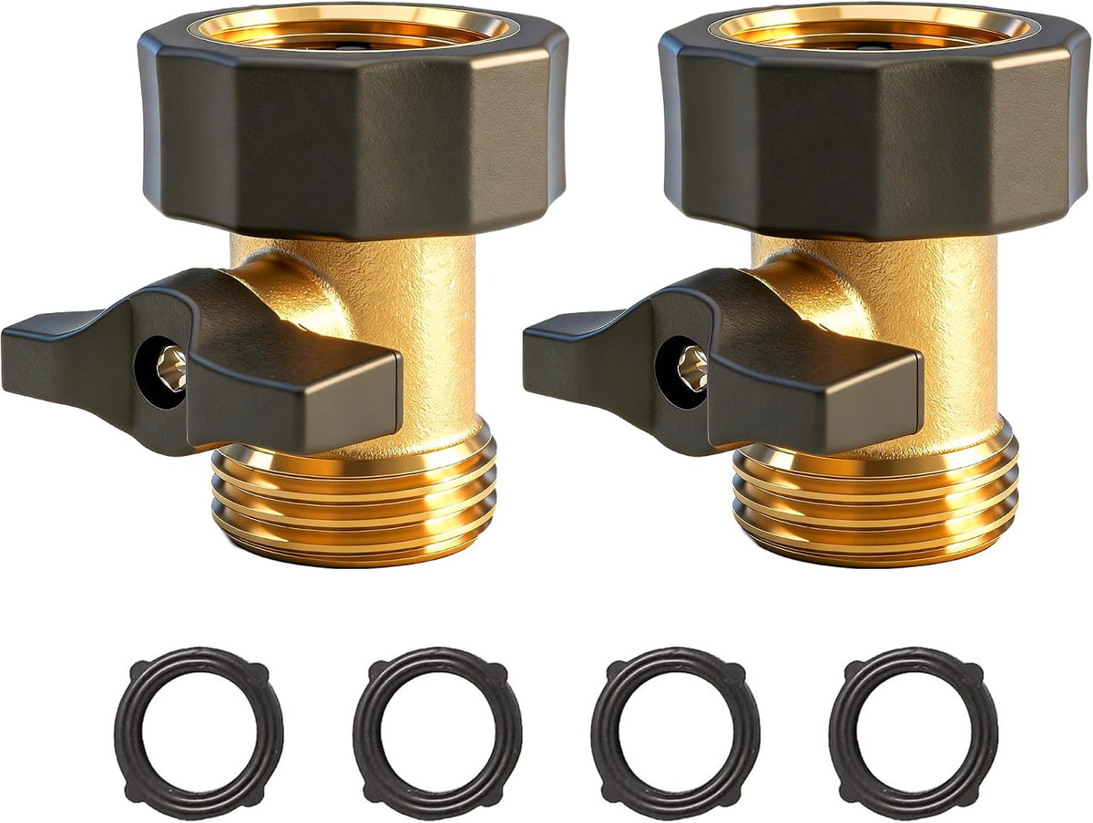 Garden Hose Shut Off Valve, 2 Pack 3/4 Inch Heavy Duty Brass Water Shut Off Valve, Garden Hose Connector Extended Handle with 4 Extra Rubber Washers
