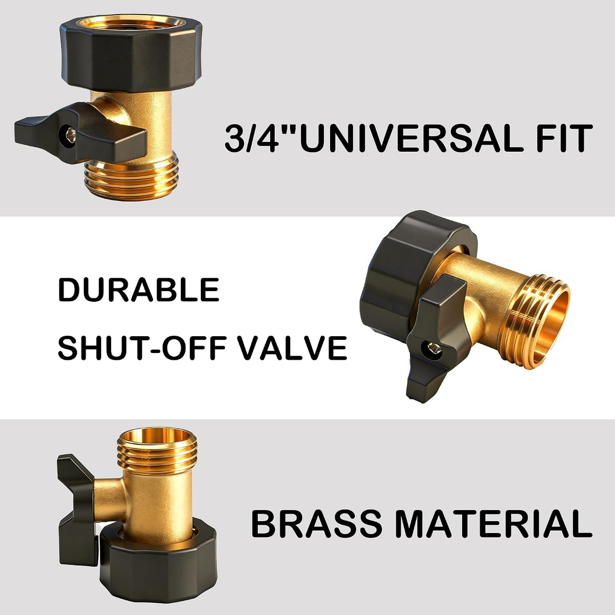 Garden Hose Shut Off Valve, 2 Pack 3/4 Inch Heavy Duty Brass Water Shut Off Valve, Garden Hose Connector Extended Handle with 4 Extra Rubber Washers