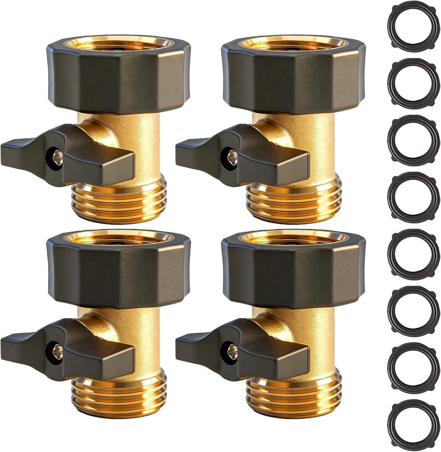 Garden Hose Shut Off Valve, 2 Pack 3/4 Inch Heavy Duty Brass Water Shut Off Valve, Garden Hose Connector Extended Handle with 4 Extra Rubber Washers