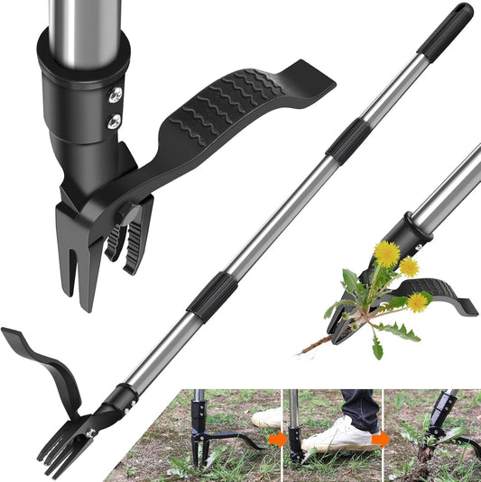Stand Up Weed Puller Tool with 46″ Long Handle, Manual Weeder Tool