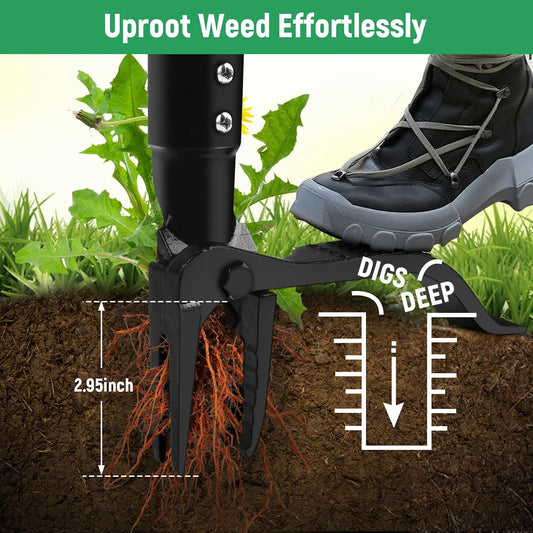 Stand Up Weed Puller Tool with 46″ Long Handle, Manual Weeder Tool