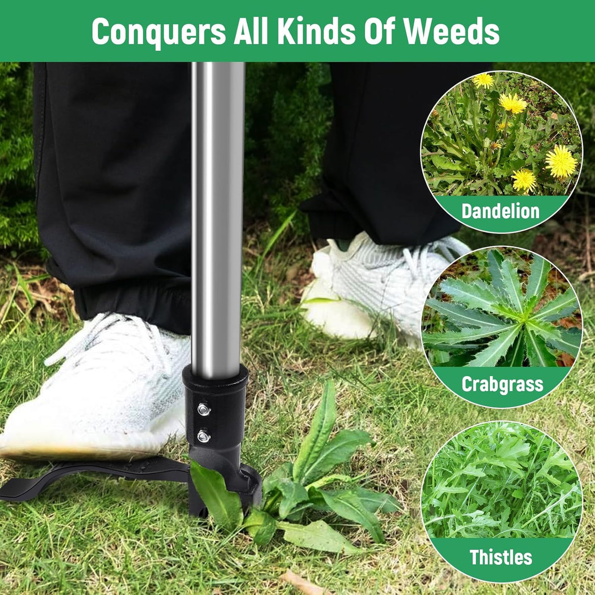 Stand Up Weed Puller Tool with 46″ Long Handle, Manual Weeder Tool