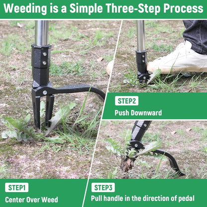 Stand Up Weed Puller Tool with 46″ Long Handle, Manual Weeder Tool