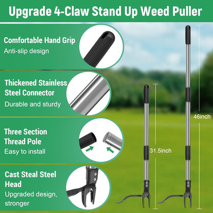 Stand Up Weed Puller Tool with 46″ Long Handle, Manual Weeder Tool