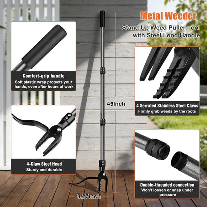 Stand Up Weed Puller Tool with 46″ Long Handle, Manual Weeder Tool
