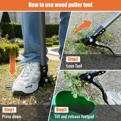 Stand Up Weed Puller Tool with 46″ Long Handle, Manual Weeder Tool
