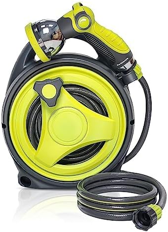 50ft Retractable Garden Hose Reel, Portable Hose Reel, 45+5FT with 10 Patterns Spray Nozzle, Adapts to standard US hose plugs, Hose Reel for Garden Watering Car Washing Pet -Green