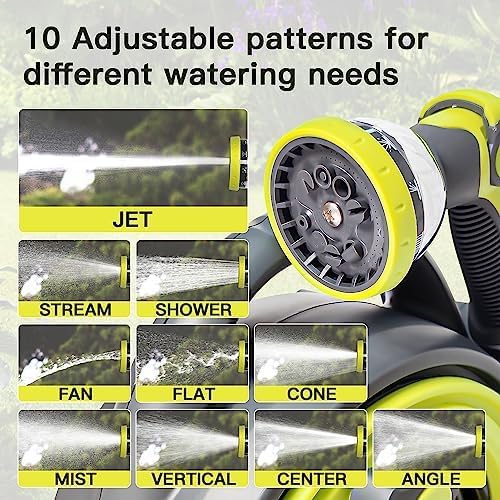 50ft Retractable Garden Hose Reel, Portable Hose Reel, 45+5FT with 10 Patterns Spray Nozzle, Adapts to standard US hose plugs, Hose Reel for Garden Watering Car Washing Pet -Green