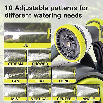 50ft Retractable Garden Hose Reel, Portable Hose Reel, 45+5FT with 10 Patterns Spray Nozzle, Adapts to standard US hose plugs, Hose Reel for Garden Watering Car Washing Pet -Green