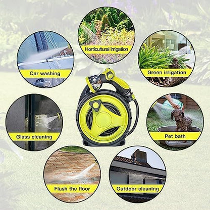 50ft Retractable Garden Hose Reel, Portable Hose Reel, 45+5FT with 10 Patterns Spray Nozzle, Adapts to standard US hose plugs, Hose Reel for Garden Watering Car Washing Pet -Green
