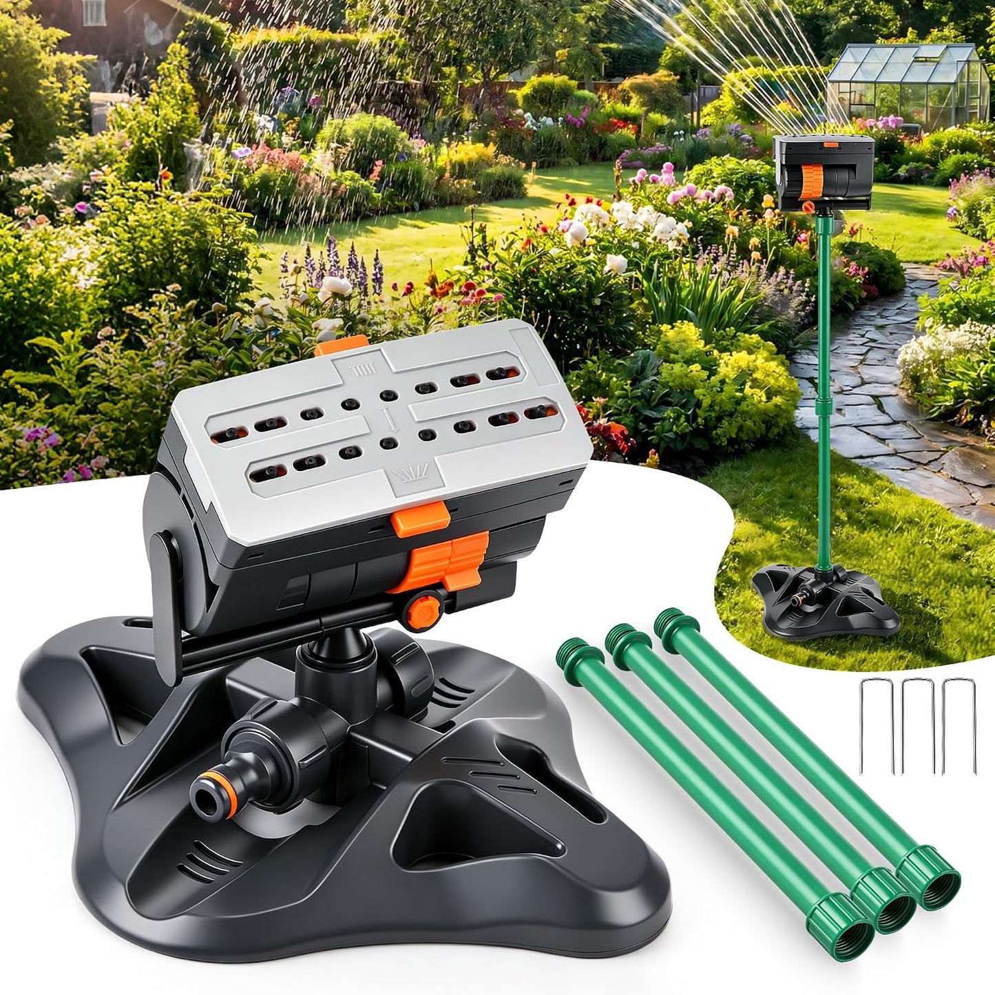 4 Way Adjustable Mini Turbo Oscillating Lawn Sprinkler(Plastic Base)