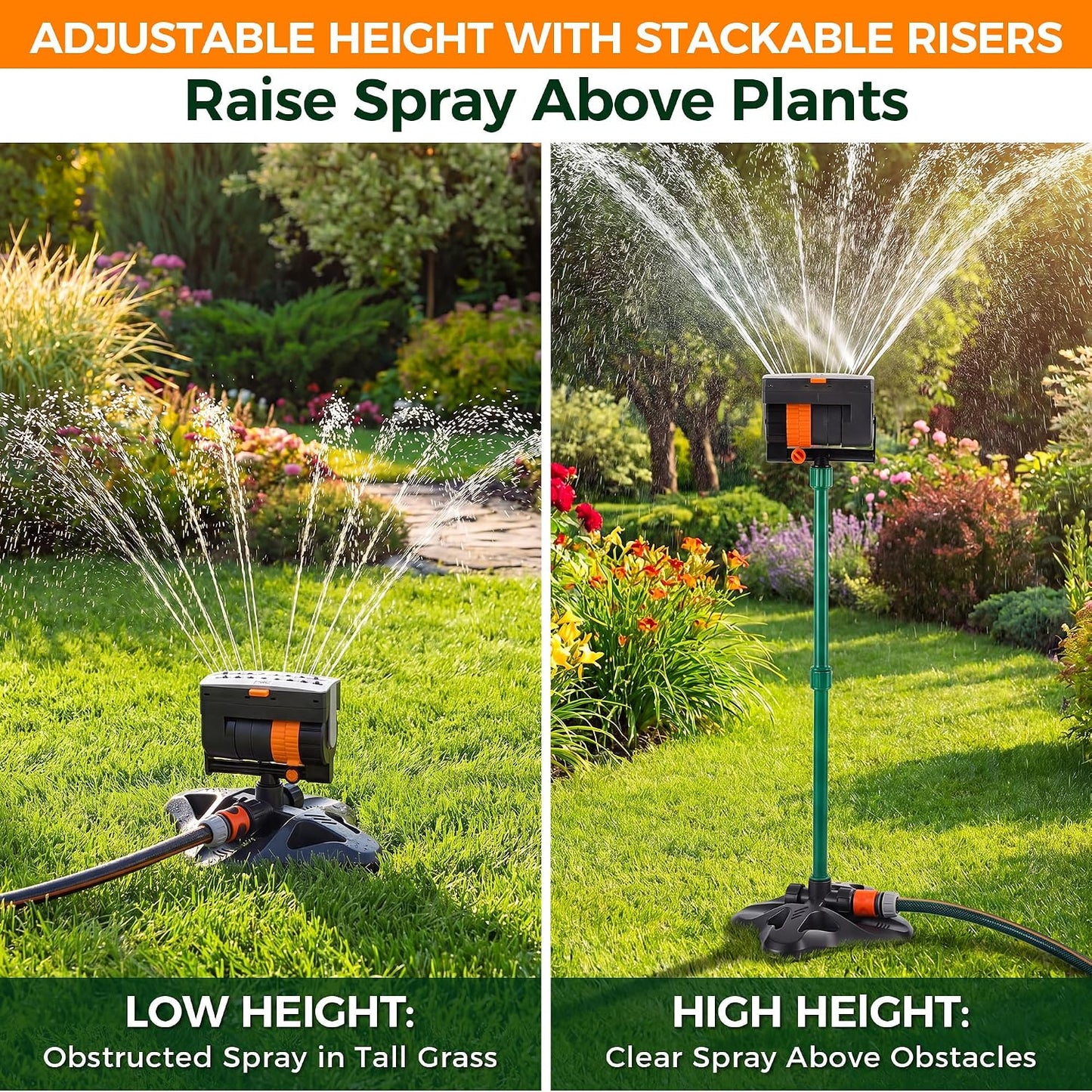 4 Way Adjustable Mini Turbo Oscillating Lawn Sprinkler(Plastic Base)