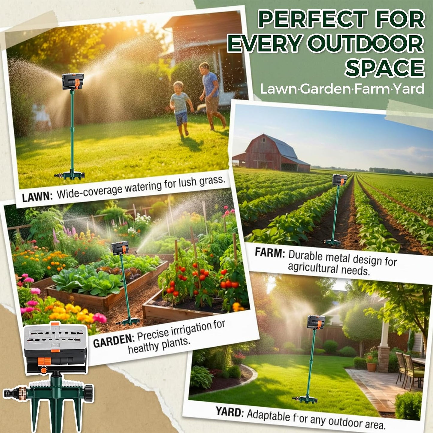 4 Way Adjustable Mini Turbo Oscillating Lawn Sprinkler(Plastic Base)