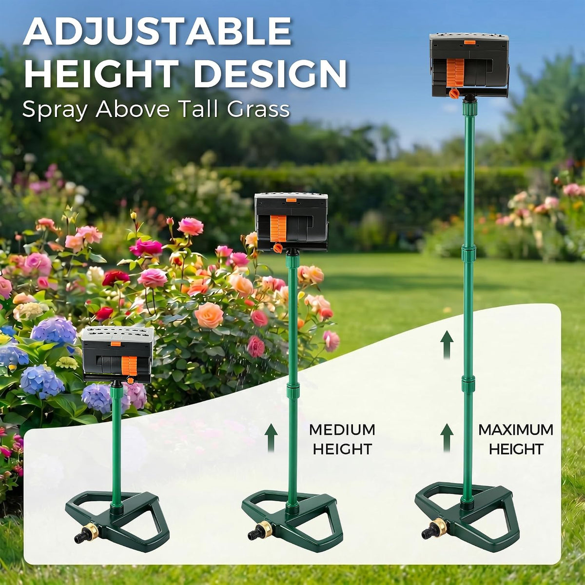 4 Way Adjustable Mini Turbo Oscillating Lawn Sprinkler(Plastic Base)