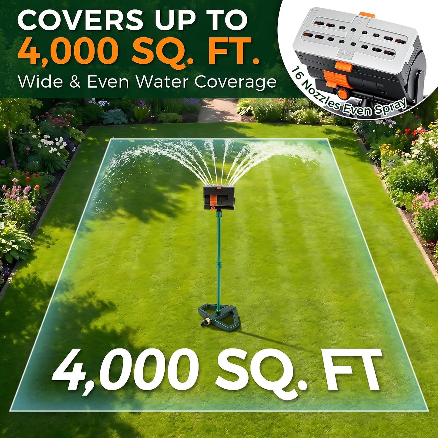 4 Way Adjustable Mini Turbo Oscillating Lawn Sprinkler(Plastic Base)