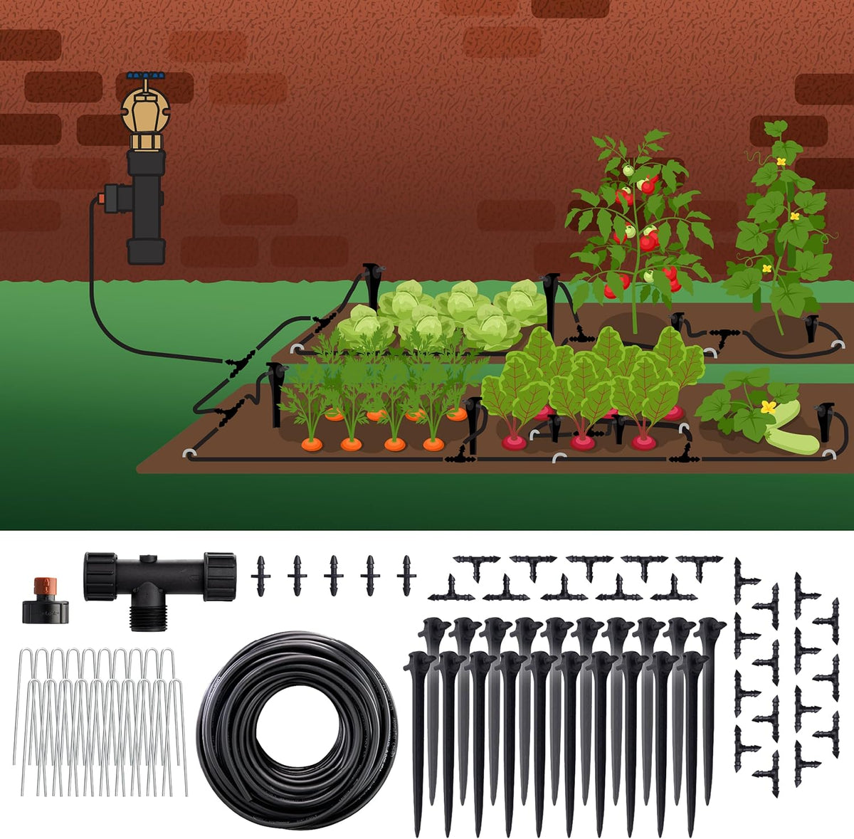 91944 Tomato Garden Drip Irrigation System - Complete 10-Plant Watering Kit with Push-Connect Fittings, Water-Saving Design for Vegetables & Garden Boxes