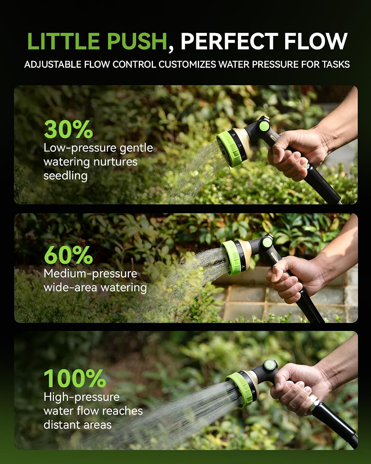Hose Sprayer Nozzle Heavy Duty - 8 Spray Patterns Garden Hose Nozzle with Adjustable Flow Control for Watering Plants, Washing Cars,Washing Pets, Thumb Control (Green)