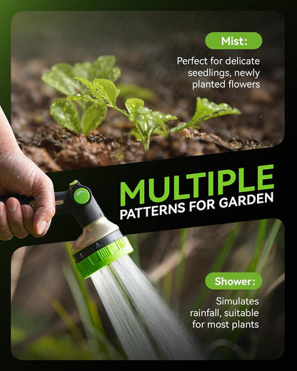 Hose Sprayer Nozzle Heavy Duty - 8 Spray Patterns Garden Hose Nozzle with Adjustable Flow Control for Watering Plants, Washing Cars,Washing Pets, Thumb Control (Green)