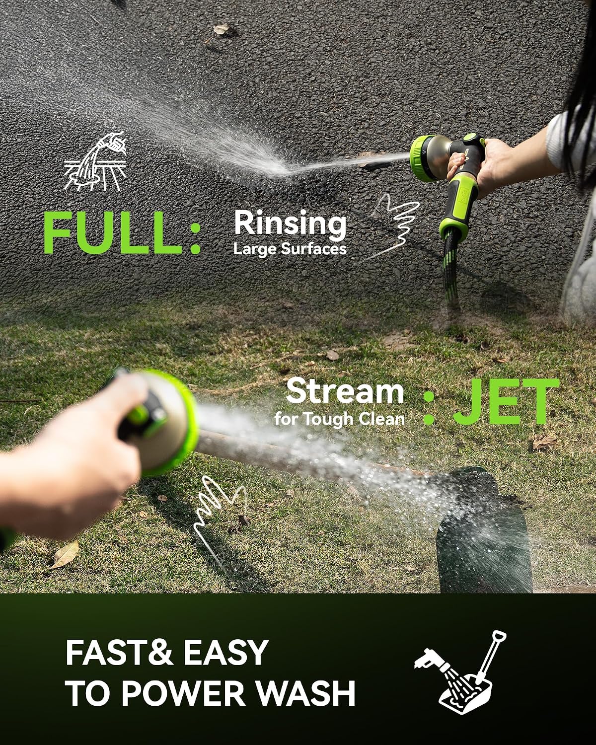Hose Sprayer Nozzle Heavy Duty - 8 Spray Patterns Garden Hose Nozzle with Adjustable Flow Control for Watering Plants, Washing Cars,Washing Pets, Thumb Control (Green)
