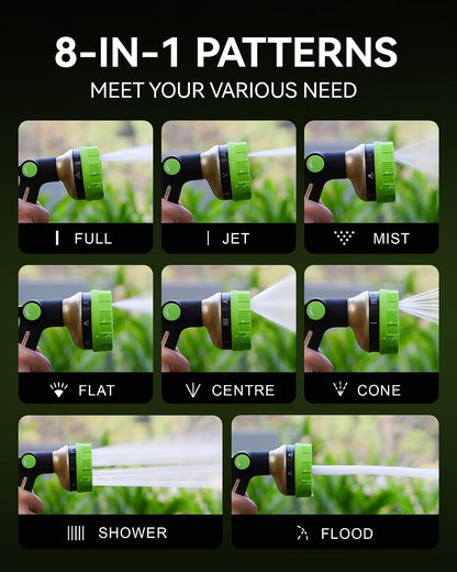 Hose Sprayer Nozzle Heavy Duty - 8 Spray Patterns Garden Hose Nozzle with Adjustable Flow Control for Watering Plants, Washing Cars,Washing Pets, Thumb Control (Green)