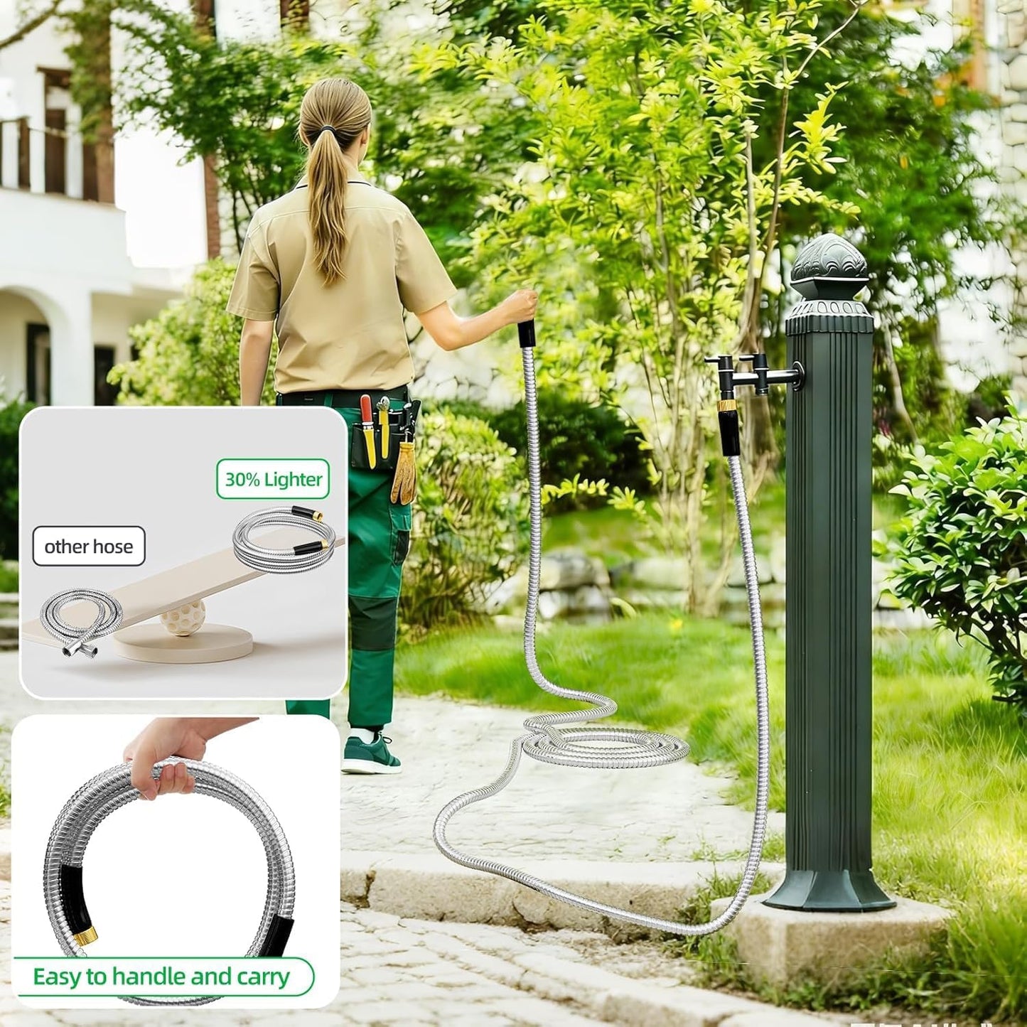 1/2"x 5FT 304 Stainless Steel Short Leader Garden Hose for Reel