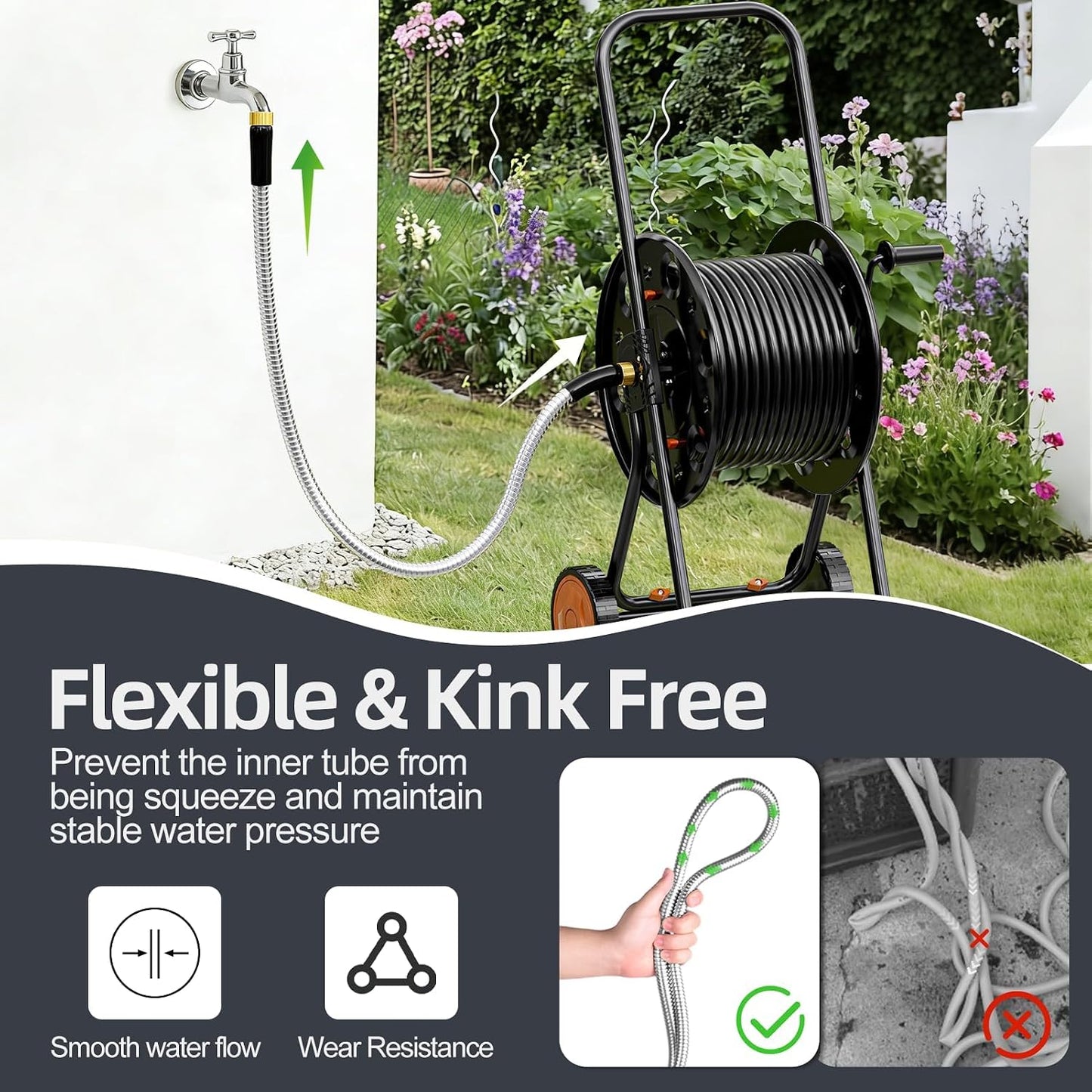 1/2"x 5FT 304 Stainless Steel Short Leader Garden Hose for Reel