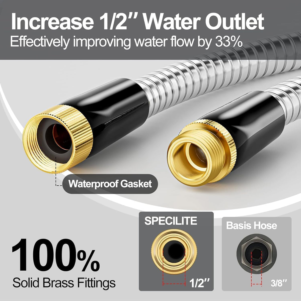 1/2"x 5FT 304 Stainless Steel Short Leader Garden Hose for Reel