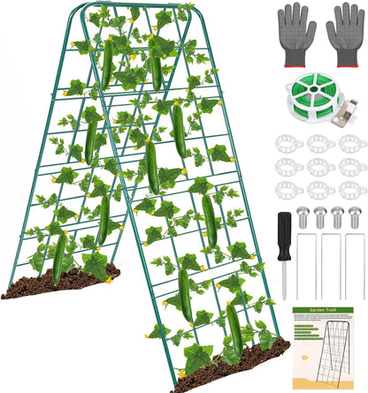 Heavy Duty Metal 50"x17" Cucumber Trellis for Raised Bed, A Frame Garden Trellis for Climbing Plants Outdoor, Plant Trellis Support for Tomato Bean Pea Grape Adjustable Vegetable Garden Trellis
