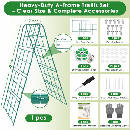 Heavy Duty Metal 50"x17" Cucumber Trellis for Raised Bed, A Frame Garden Trellis for Climbing Plants Outdoor, Plant Trellis Support for Tomato Bean Pea Grape Adjustable Vegetable Garden Trellis