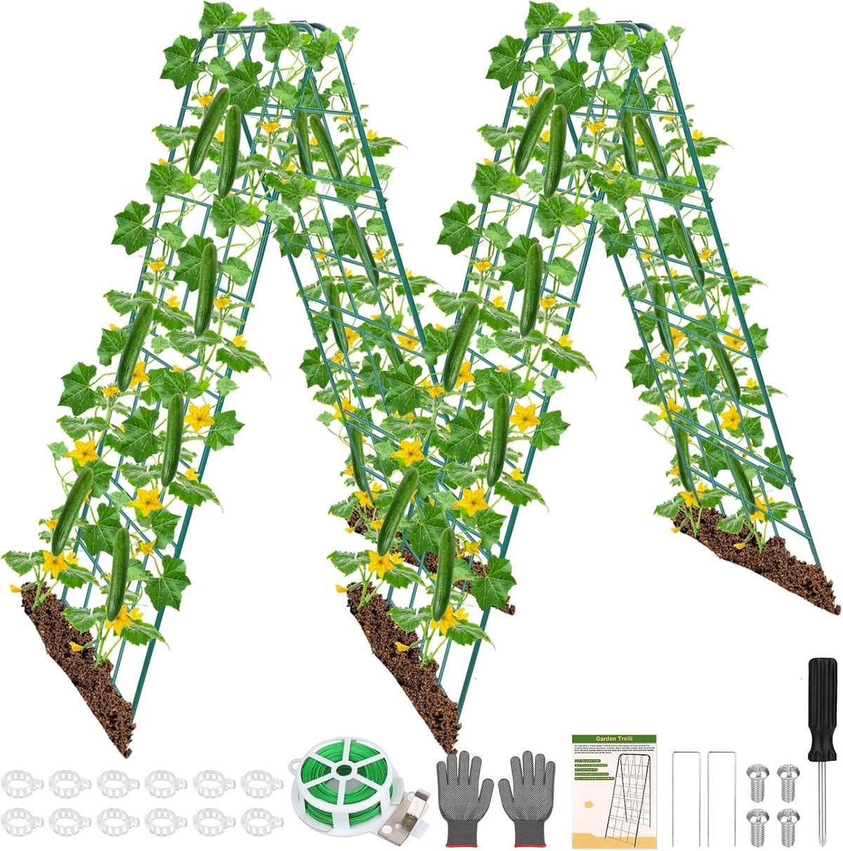 Heavy Duty Metal 50"x17" Cucumber Trellis for Raised Bed, A Frame Garden Trellis for Climbing Plants Outdoor, Plant Trellis Support for Tomato Bean Pea Grape Adjustable Vegetable Garden Trellis