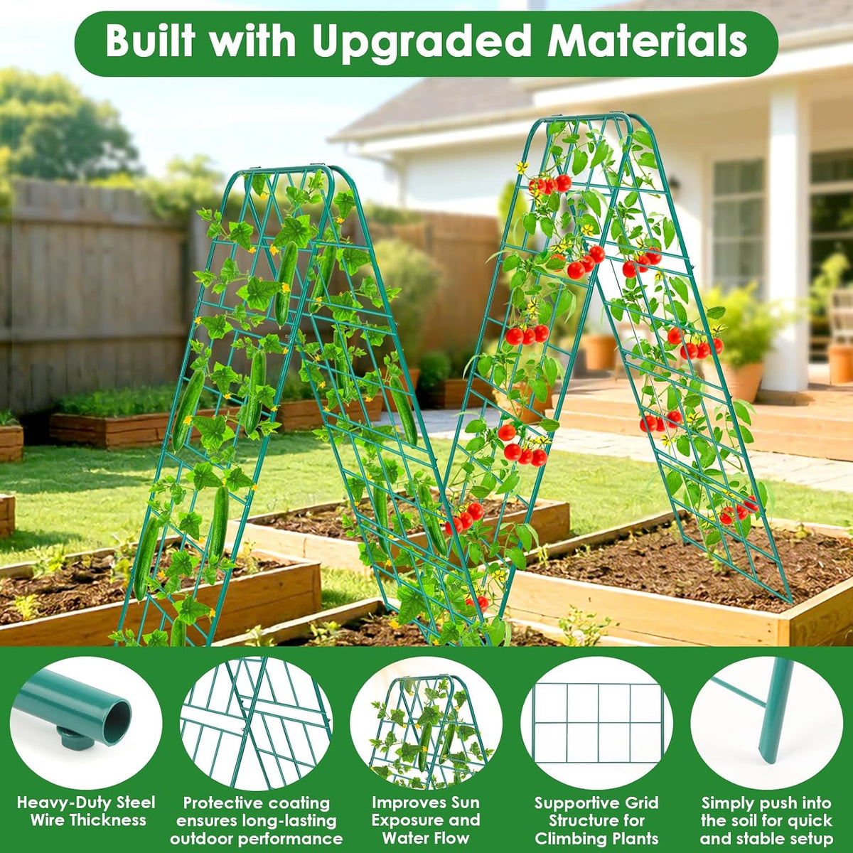 Heavy Duty Metal 50"x17" Cucumber Trellis for Raised Bed, A Frame Garden Trellis for Climbing Plants Outdoor, Plant Trellis Support for Tomato Bean Pea Grape Adjustable Vegetable Garden Trellis