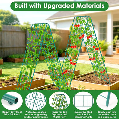 Heavy Duty Metal 50"x17" Cucumber Trellis for Raised Bed, A Frame Garden Trellis for Climbing Plants Outdoor, Plant Trellis Support for Tomato Bean Pea Grape Adjustable Vegetable Garden Trellis