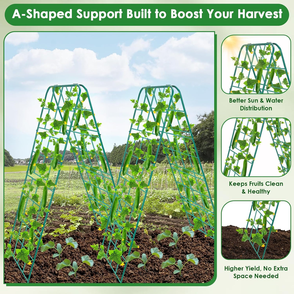 Heavy Duty Metal 50"x17" Cucumber Trellis for Raised Bed, A Frame Garden Trellis for Climbing Plants Outdoor, Plant Trellis Support for Tomato Bean Pea Grape Adjustable Vegetable Garden Trellis
