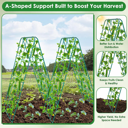 Heavy Duty Metal 50"x17" Cucumber Trellis for Raised Bed, A Frame Garden Trellis for Climbing Plants Outdoor, Plant Trellis Support for Tomato Bean Pea Grape Adjustable Vegetable Garden Trellis