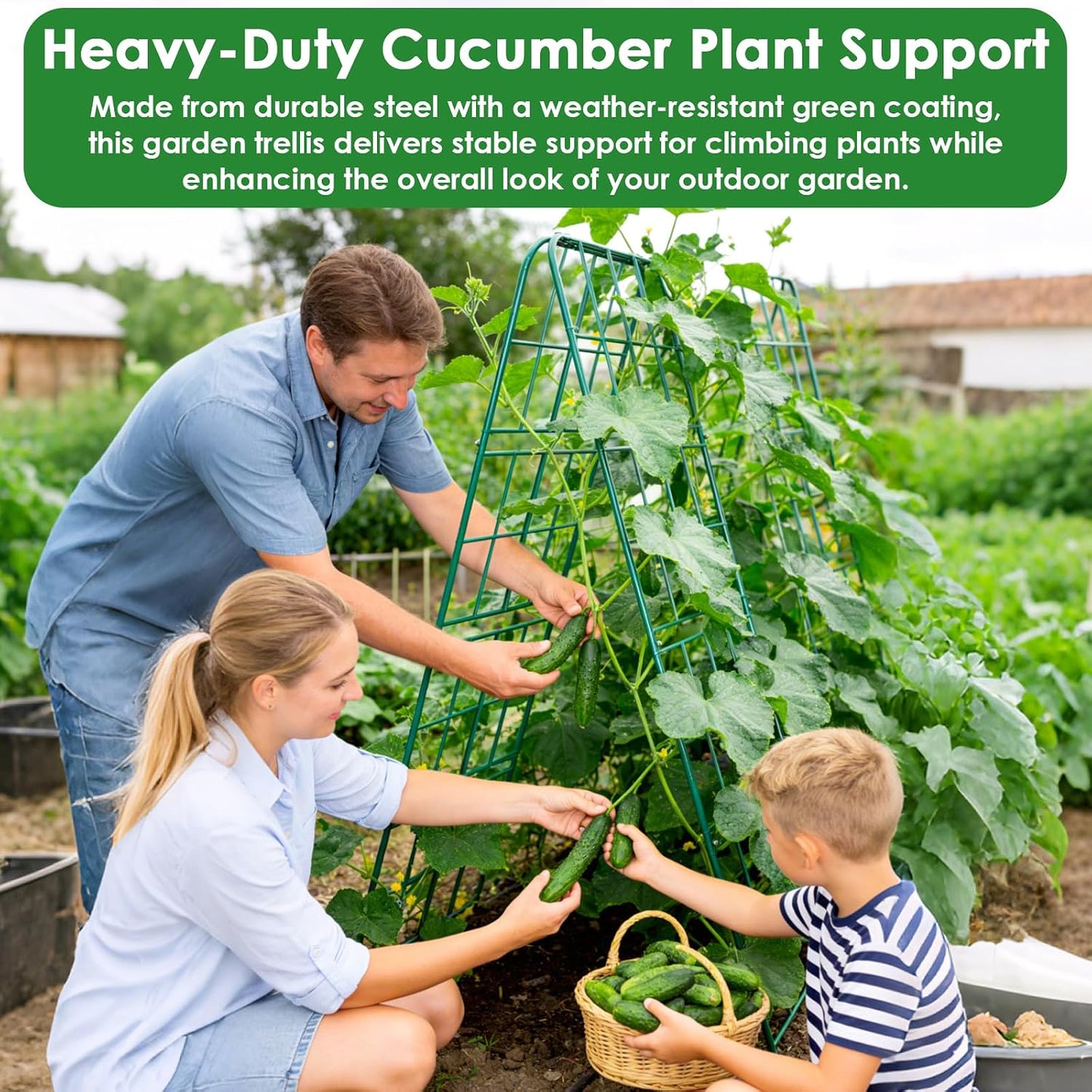 Heavy Duty Metal 50"x17" Cucumber Trellis for Raised Bed, A Frame Garden Trellis for Climbing Plants Outdoor, Plant Trellis Support for Tomato Bean Pea Grape Adjustable Vegetable Garden Trellis