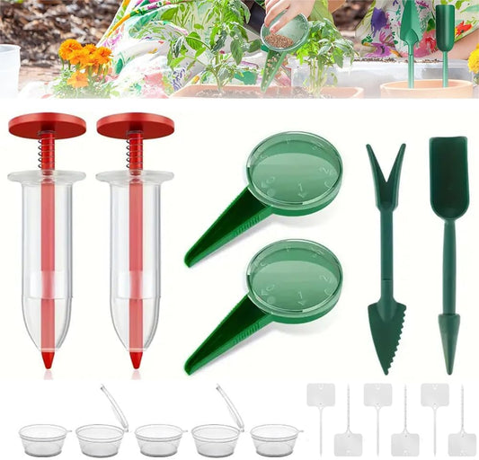 6 PCS Mini Seed Spreader Set, 2025 New Mini Sowing Seed Dispenser, Small Garden Seed Planter Tool, Hand held Manual Seed Spreader with Seedlings Dibber and Widger Set for Tiny Seeds