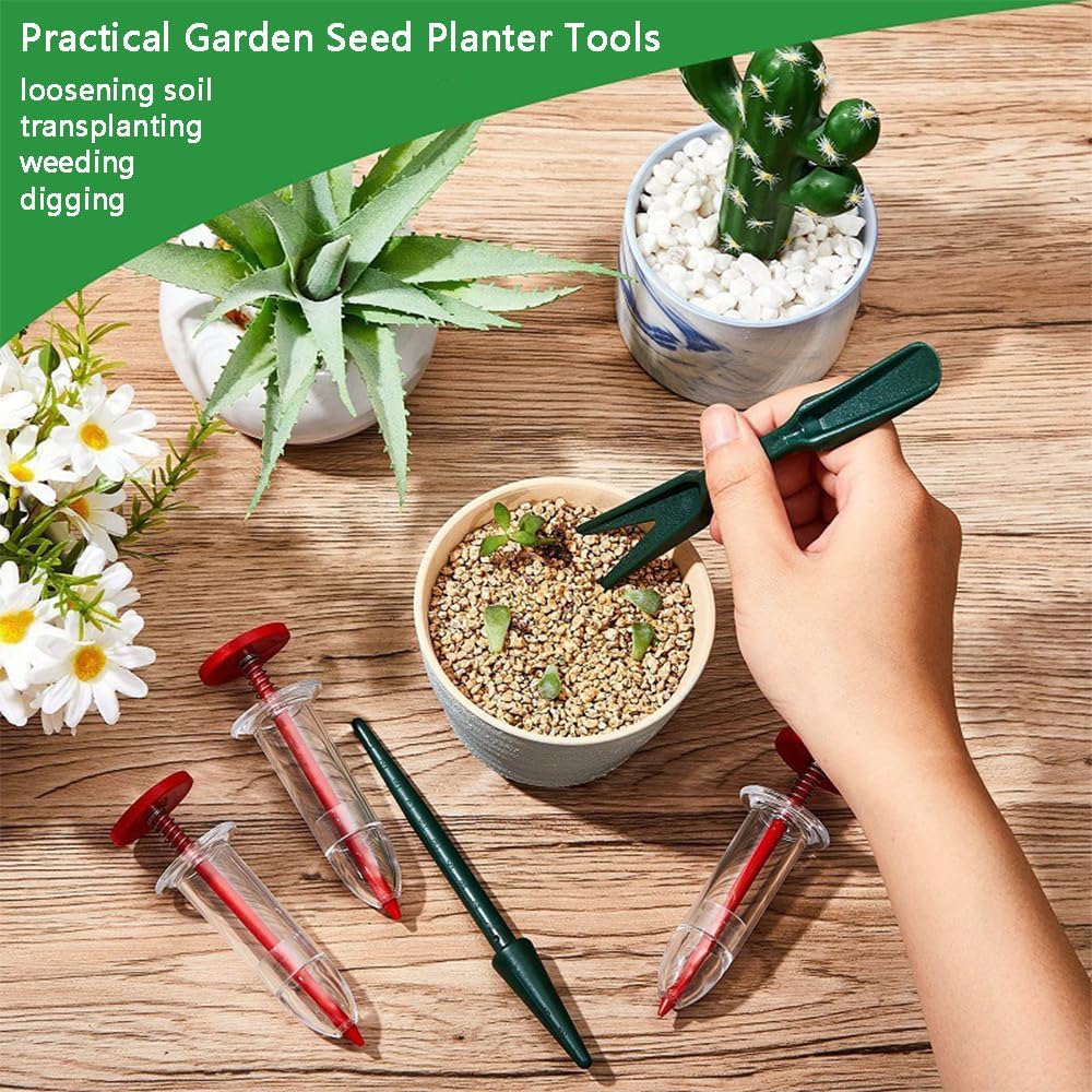 6 PCS Mini Seed Spreader Set, 2025 New Mini Sowing Seed Dispenser, Small Garden Seed Planter Tool, Hand held Manual Seed Spreader with Seedlings Dibber and Widger Set for Tiny Seeds