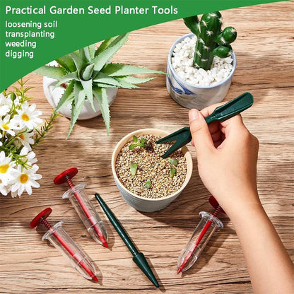 6 PCS Mini Seed Spreader Set, 2025 New Mini Sowing Seed Dispenser, Small Garden Seed Planter Tool, Hand held Manual Seed Spreader with Seedlings Dibber and Widger Set for Tiny Seeds