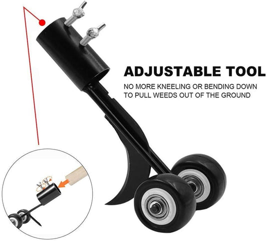 Stand Up Weeding Tool with Wheels, Garden Patio Lawn Driveways Weeds
