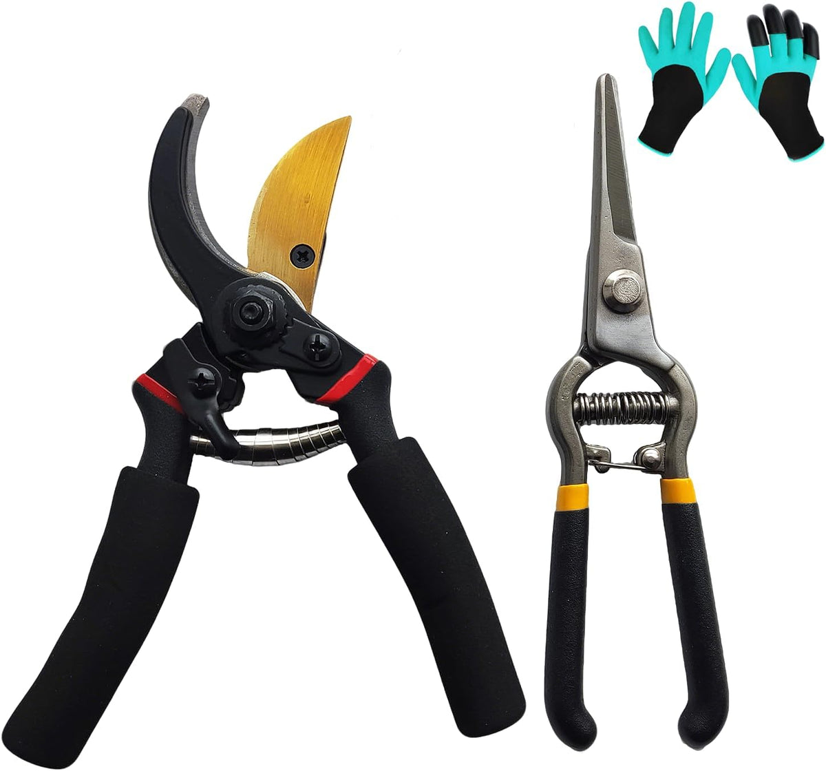 2Pack Pruning Shears, Garden Shears, Pruning Shears for Gardening, Gardening Shears Scissors Clippers, Garden Tools Set with Gloves, Bypass Hand Pruner, Soft Grip Handle