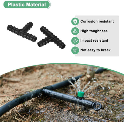 20-Pack Drip Irrigation Barbed Fittings, for 3/8 Inch Tees Tubing Connector Plastic Coupling Irrigation Parts for Garden/Greenhouse/Aquarium/Flower Pot, Drip Pipe Accessories
