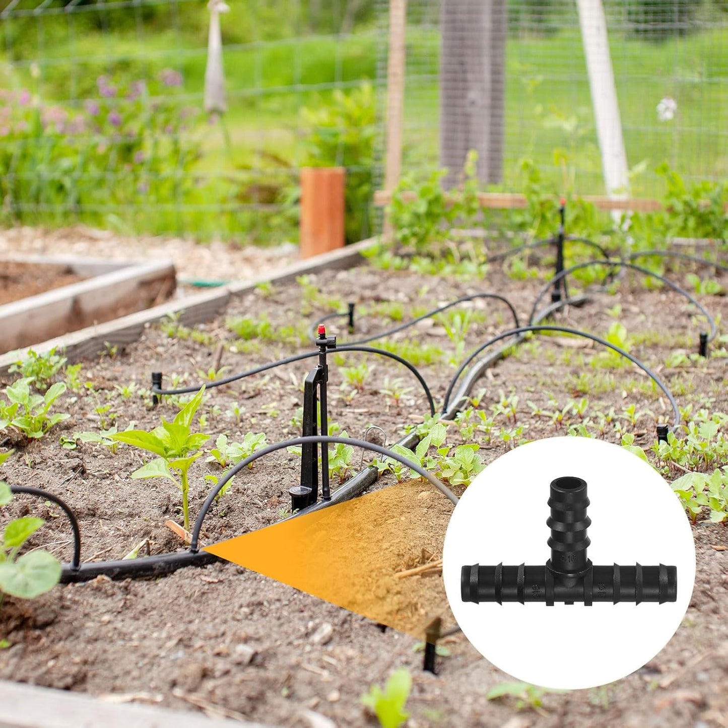 20-Pack Drip Irrigation Barbed Fittings, for 3/8 Inch Tees Tubing Connector Plastic Coupling Irrigation Parts for Garden/Greenhouse/Aquarium/Flower Pot, Drip Pipe Accessories
