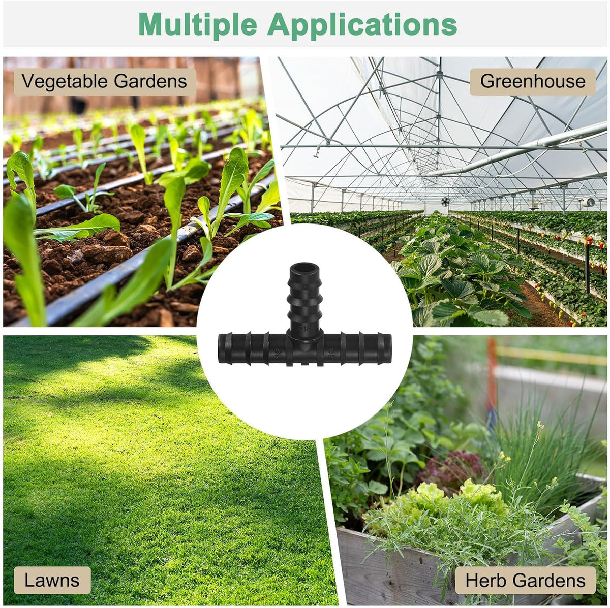 20-Pack Drip Irrigation Barbed Fittings, for 3/8 Inch Tees Tubing Connector Plastic Coupling Irrigation Parts for Garden/Greenhouse/Aquarium/Flower Pot, Drip Pipe Accessories