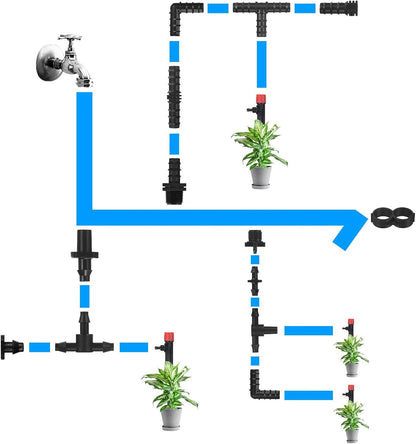20-Pack Drip Irrigation Barbed Fittings, for 3/8 Inch Tees Tubing Connector Plastic Coupling Irrigation Parts for Garden/Greenhouse/Aquarium/Flower Pot, Drip Pipe Accessories