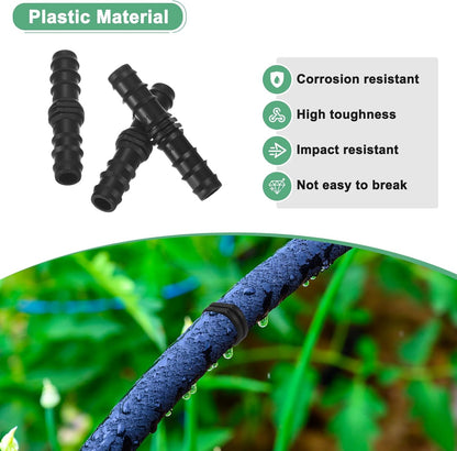 20-Pack Drip Irrigation Barbed Fittings, for 3/8 Inch Tees Tubing Connector Plastic Coupling Irrigation Parts for Garden/Greenhouse/Aquarium/Flower Pot, Drip Pipe Accessories